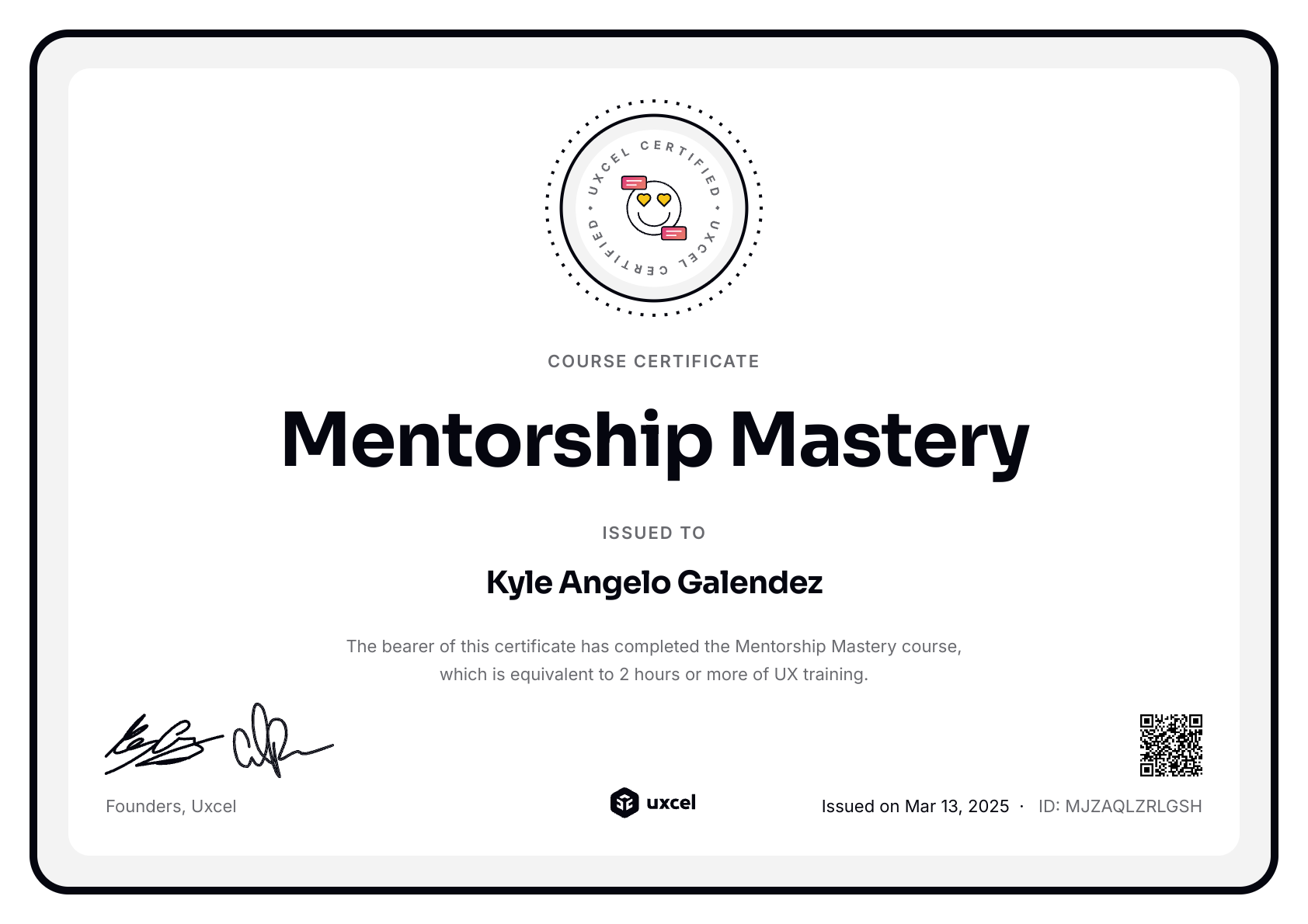 Kyle Angelo Galendez's certificate